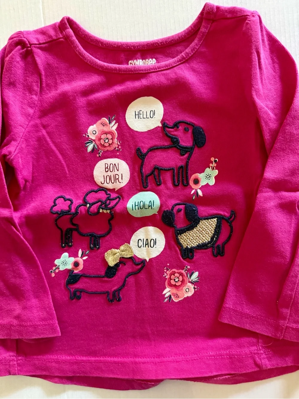 Gymboree Hot Pink Long-Sleeve Dog Graphic Tee